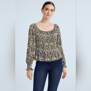 I.N.C. 100% Cotton, Floral Blouse W/Cinched Elastic Waist,Size XS